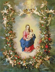 Matka Boska z Dzieciątkiem otoczeni girlandą kwiatów uniesioną przez cherubiny, około 1624