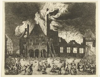Pożar w Starym Ratuszu w Amsterdamie, 1652 Wizerunek dawnych Stadthuys spalonych do Amsterdamu 7 lipca 1652 r.