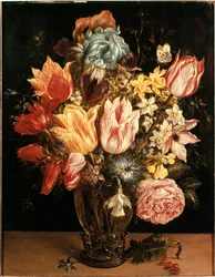 Bukiet tulipanów. Obraz Jana Bruegela (lub Breugela, Brueghela albo Breughela) starszego, znanego jako Bruegel de Velours (1568-1625). XVII wiek. Kolekcja prywatna