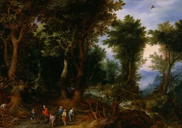 Zalesiony krajobraz z Abrahamem i Izaakiem, 1599