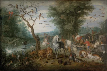 Rajski krajobraz ze zwierzętami - Peinture de Jan Brueghel the Younger (1601-1678) - 1613-1615 - Olej na drewnie - 61x90,2 - Szepmuveszeti Muzeum, Budapeszt