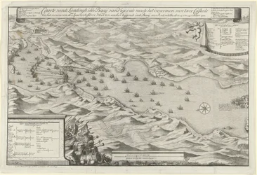 Bitwa o zatokę w Vigo i zdobycie hiszpańskiej srebrnej floty, 1702 Caarte vande Landingh w Zatoce Vigos w ramach schwytania dwóch Casteels i schwytania Hiszpańskiej Srebrnej Floty zakotwiczonej w Zatoce dla Redondella den