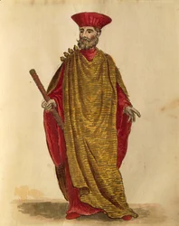 Capitano Generale Da Mar (kapitan generalny marynarki wojennej) Serenissima Republic of Venice, Jan van Grevenbroeck lub Giovanni Grevembroch (1731-1807), Gli Donne de Veneziani, z ilustrowanej księgi kostiumów, akwarela
