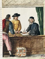 Wybitny kupiec, ilustracja z Ilustrowanej księgi strojów weneckich, autorstwa Jana Grevenbroecka (1731-1807), akwarela, Włochy
