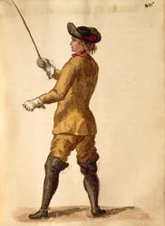 Pan w stroju jeździeckim, Jan van Grevenbroeck lub Giovanni Grevembroch (1731-1807), Gli Donne de Veneziani, z ilustrowanej księgi kostiumów, akwarela