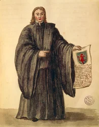 Wielki kanclerz miasta Chioggia, Jan van Grevenbroeck lub Giovanni Grevembroch (1731-1807), Gli Donne de Veneziani, z ilustrowanej księgi kostiumów, akwarela