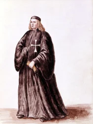 Kawaler Maltański. Rysunek akwarelowy i tusz z rękopisu „Zwyczajności Wenecjan” Jana van Grevenbroeka (lub Giovanniego Grevenbroicha (Grevenbroich) (1731-1807)