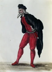 Pantaloon, kupiec wenecki, ilustracja z Strojów Wenecjan w każdym wieku, pieczołowicie zbierana i malowana w XVIII wieku, Giovanni di Grevembroch (1731-1807)