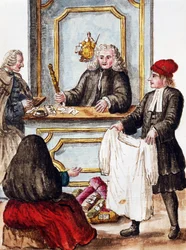 Lombard, ilustracja z Ilustrowanej księgi strojów weneckich, Jan Grevenbroeck (1731-1807), akwarela, Włochy