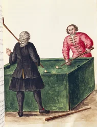 Dwóch weneckich szlachciców grających w bilard, Jan Grevenbroeck (1731-1807), rycina, Włochy
