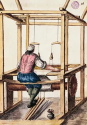Tkacz, ilustracja Jan van Grevenbroeck (1731-1807) z rękopisu Suknia Wenecjan, Włochy