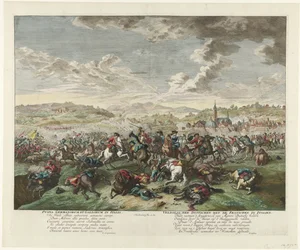Bitwa konna w północnych Włoszech, ok. 1702-1703 Pugna Germanorum et Gallorum in Italia / Bitwa Niemców z Francuzami we Włoszech (tytuł na obiekcie)