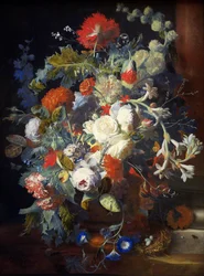 Bukiet kwiatów na kolumnie - Jan van Huysum (1682-1749). Olej na drewnie, I poł. XVIII w. Wymiar : 80,2x60,3 cm. Muzeum Historii Sztuki, Wiedeń