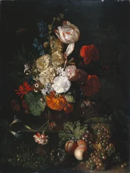 Martwa natura: Kwiaty i owoce, ok. 1700-20 (olej na desce)