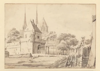 Widok na Bergpoort i Bergkerk w Deventer