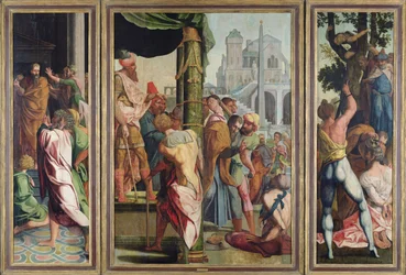Kazanie, aresztowanie i męczeństwo św. Jakuba Większego, z poliptyku św. Szczepana i św. Jakuba Większego, ok. 1541