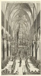 Lijkdienst voor Filips IV te Brussel, 1665 Płonąca kaplica i procesja pogrzebowa Filipa IIIe roy des Espaignes wykonana w kościele św. Gudule w kolejności od ust. nadmiar. markiza Castel Rodrigo 4 i 5 listopada 1665 (tytuł na obiekcie)