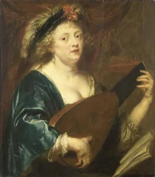 Francuski:  Femme jouant du luth Portret kobiety grającej na lutni