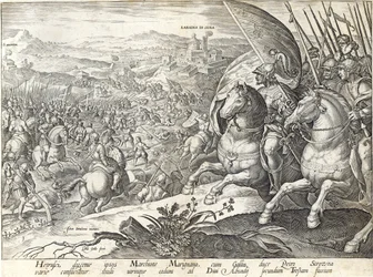 Bitwa pod Labadia si Sena i St. Abonda, tablica 3 z „Historii Medyceuszy”, sztychowana przez Philipa Galle (1537-1612), ok. 1583