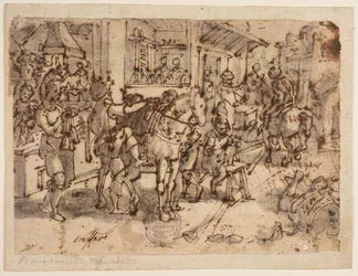 Wynalezienie strzemienia, projekt do „Staphae, sive stapedes”, pl. 9 w serii druków Nova Reperta (Nowe wynalazki współczesności)