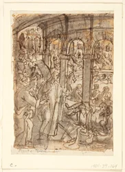 Recto: Chrystus uzdrawiający paralityków w pobliżu sadzawki Bethesda; Verso, powyżej: Merkury, patron podróżników; Verso, poniżej: studia mężczyzny przy otwartych drzwiach