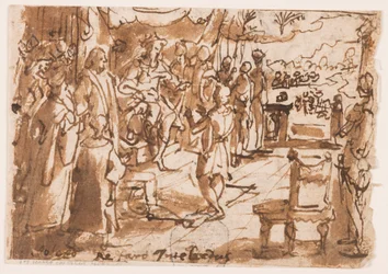 Recto: Józef interpretujący sny faraona, projekt wstępny płyty 2, „Spiritus Intellectus” (Duch Intelektu) z serii „Siedem darów Ducha Świętego”; Verso: napis dotyczący serii druków „Życie Jana Chrzciciela”