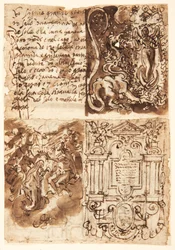 Awers, u góry po lewej: fragment o Niewieście Apokalipsy z Księgi Objawienia; awers, u góry po prawej: Niewiasta Apokalipsy; awers, u dołu po lewej: frontyspis cyklu rycin z Życia Marii Panny; awers, u dołu po prawej: Koronacja Marii Panny