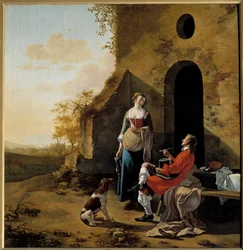 Szarmancka rozmowa przy wejściu do karczmy Obraz Jana Van der Meera (1630-1692)