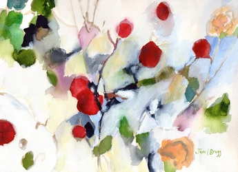 Rose Hips at Christmas II, ok. 2016 (akwarela na papierze)