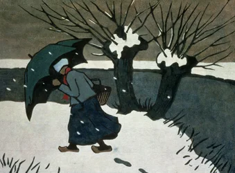 Burza śnieżna (drzeworyt na papierze)