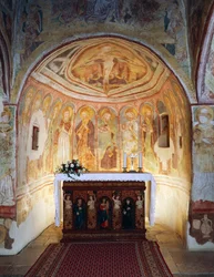 Kościół obronny Hrastovlje, Kościół Trójcy Świętej, apostołowie (1490), fragment fresków Janeza Iz Kastvy, Słowenia