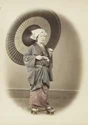 Japonka z parasolką (ręcznie kolorowane czarno-białe zdjęcie)