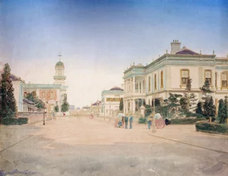 Widok na główną ulicę miasta Jokohama, ok.1890 r. (zdjęcie ręcznie kolorowane)