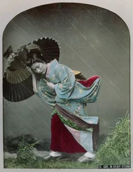 Młoda Japonka w deszczu, ok. 1900 (zdjęcie ręcznie kolorowane)