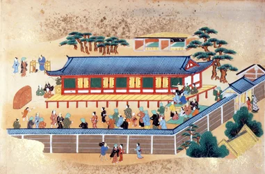 Konkurs łuczniczy, ilustracja z „Kaempfer Collection of Japanese and Chinese Art” Engelberta Kaempfera, ok. 1672 (kolor lito)