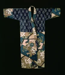 Chłopcy nagajuban pod kimono z motywem koni w kaparisonach, okres Showa, przed 1950 r. (tkany jedwab z dekoracją farbowaną i drukowaną)