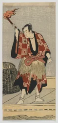 Kabuki Aktor Ichikawa Monnosuke II jako rybak, okres Edo, koniec lat 80. lub początek lat 90. XIX wieku (kolorowy drzeworyt)