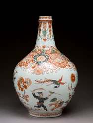 Duży wazon butelkowy, dekorowany w Holandii w stylu Imari, Ko-Imari, koniec XVII w. (ceramika pokryta emalią)