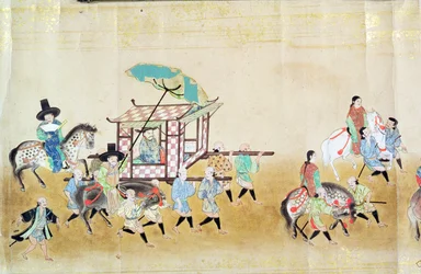 Część Szóstej Ambasady Korei w Japonii w czasie sukcesji Tokugawy Ietsuna w 1651, prawdopodobnie Kano Masanobu (1625-94) 1655-57 (obraz przewijany)