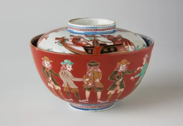 Miska i pokrywka na ryż, prawdopodobnie z XIX wieku (naczynia Ko-Imari, porcelana z niebieską emalią underglaze i overglaze)