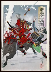 Samurai Combat (kolorowy drzeworyt)