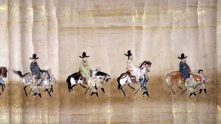 Šeštoji Korėjos ambasada Japonijoje Meireki 1 1651 m. Tokugawa Ietsuna paveldėjimo metu, galbūt Kano Masunobu (1625–1694) (slinkties paveikslas) (detaliau)poli