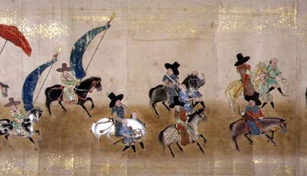 Szósta Ambasada Korei w Japonii w Meireki 1 w czasie sukcesji Tokugawy Ietsuna w 1651, prawdopodobnie Kano Masunobu (1625-94) (obraz przewijany) (szczegół)