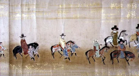 Szósta Ambasada Korei w Japonii w Meireki 1 w czasie sukcesji Tokugawy Ietsuna w 1651, prawdopodobnie Kano Masunobu (1625-94) (obraz przewijany) (szczegół)