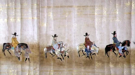 Szósta Ambasada Korei w Japonii w Meireki 1 w czasie sukcesji Tokugawy Ietsuna w 1651, prawdopodobnie Kano Masunobu (1625-94) (obraz przewijany) (szczegół)