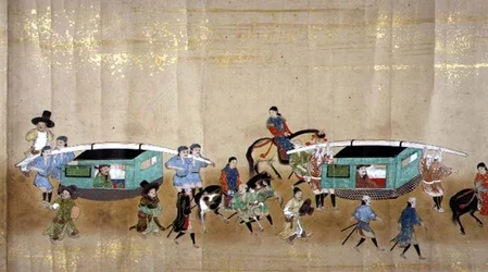 Szósta ambasada Korei w Japonii w Meireki 1 w czasie sukcesji Tokugawy Ietsuna w 1651, prawdopodobnie przez Kano Masunobu (1625-94) (malowanie przewijane) (szczegół) (patrz także 79781)