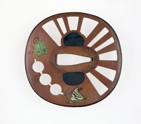 Tsuba ozdobiona wachlarzami (miedź z emalią)