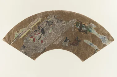 Bez tytułu - Obraz w kształcie wachlarza przedstawiający kobiety siedzące w pawilonie grające w grę, 1603-1868