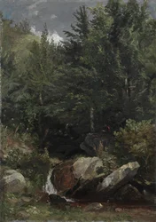 Drzewa i strumień na zboczu wzgórza, 1853.