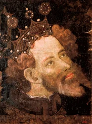 Piotr IV Aragoński, fragment tempery na drewnie autorstwa Jaume Mateu